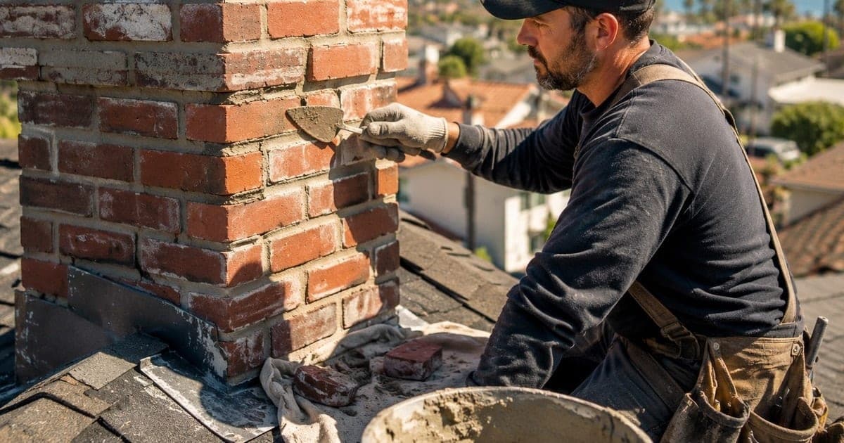 Technician repointing mortar joints